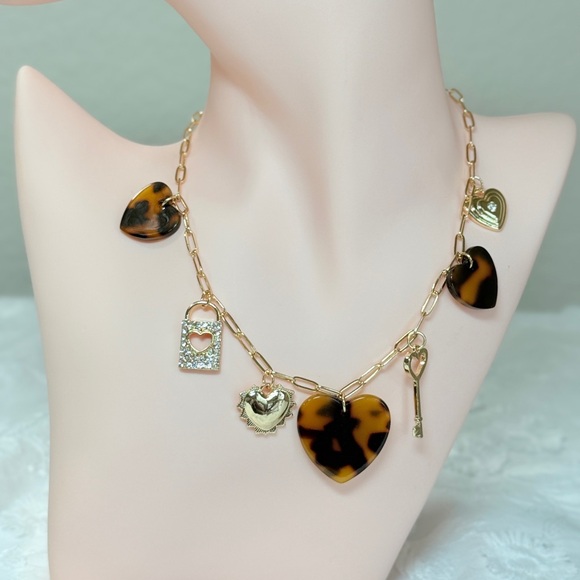 Gold and Brown Heart Charm Necklace - Picture 3 of 7